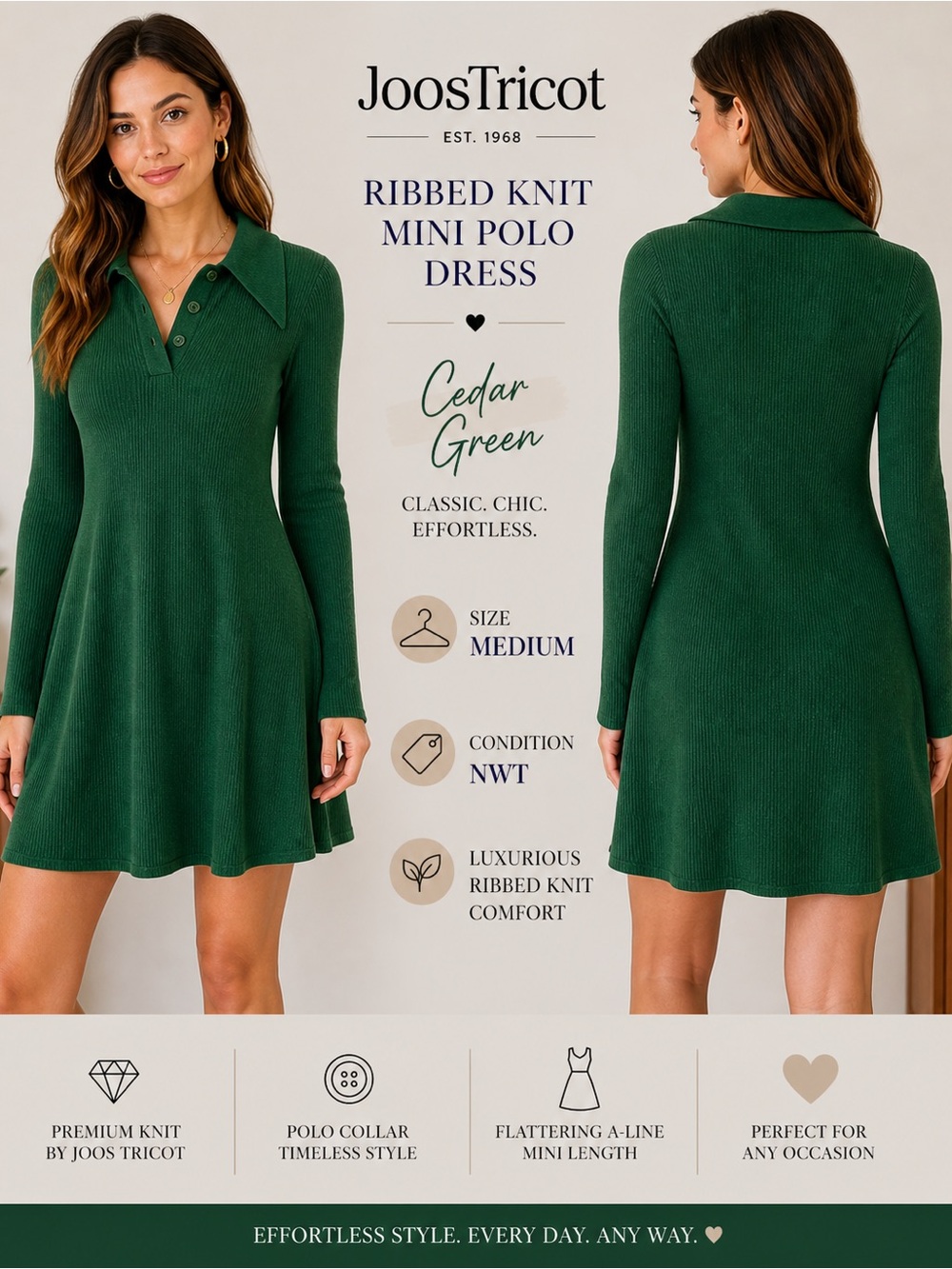 Cedar Green Joos Tricot Ribbed Knit Mini Polo Dress